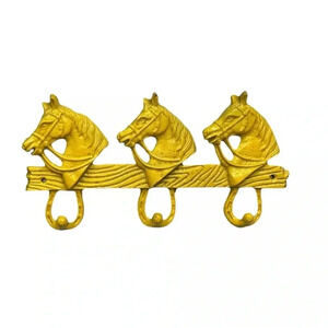 CAST IRON Yellow 3 Headed Horse Wall Hook for Hats, Coats, Umbrella, Keys